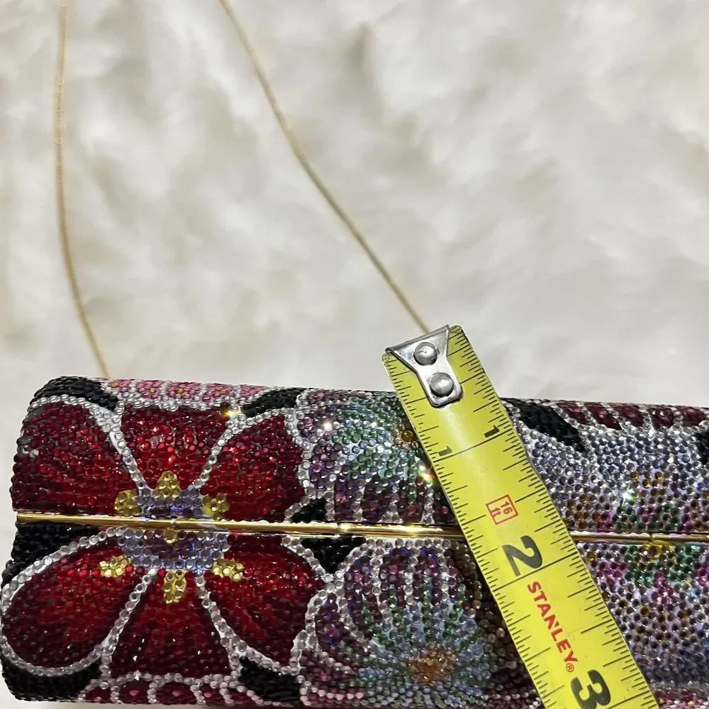 Vintage Judith Leiber Bag Womens Floral Crystal Minaudiere Italy Evening